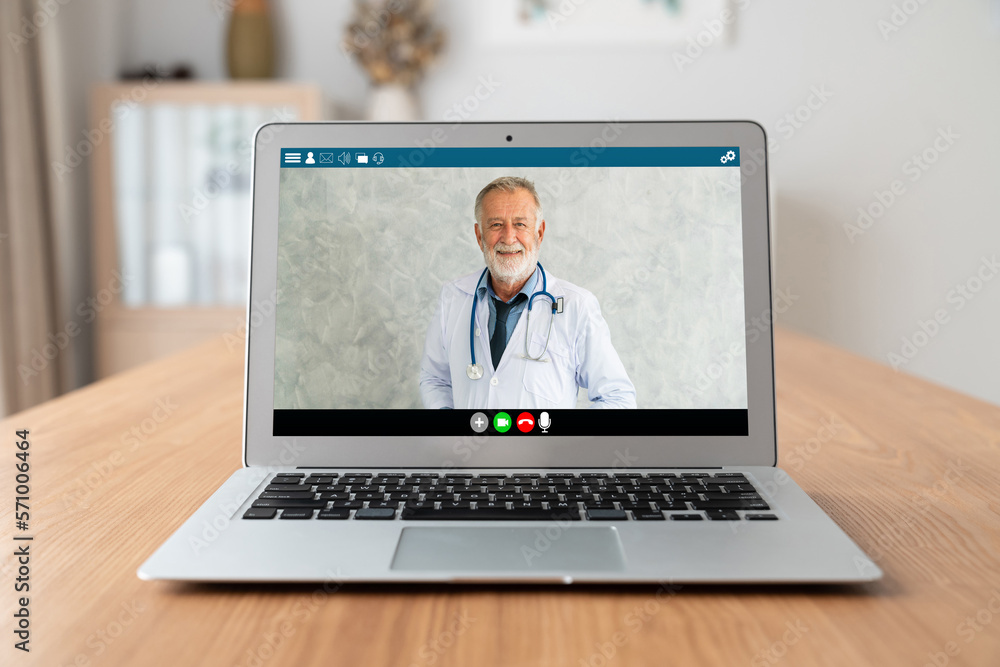 Doctor video call online by modish telemedicine software application for virtual meeting with patien