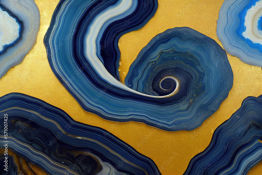 Abstract art background with a fluid marble blue and gold texture. Splendid generative AI luxury abs