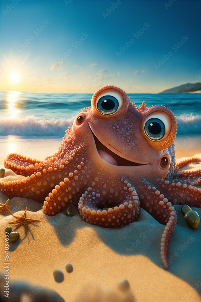 Cartoon octopus, generative ai