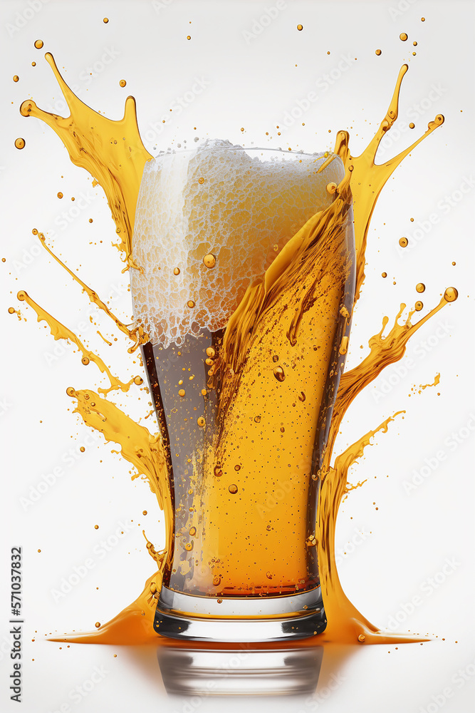 Cold tasty beer, splash liquid, big glass. Generative Ai