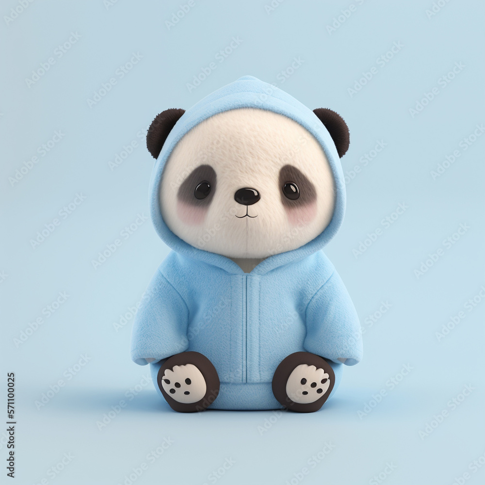 cute baby panda bear in a fluffy baby blue hoodie