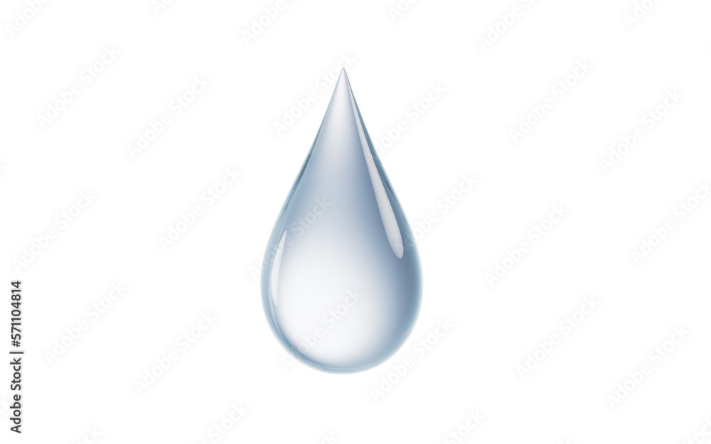 Transparent water drop with transparent background, 3d rendering.