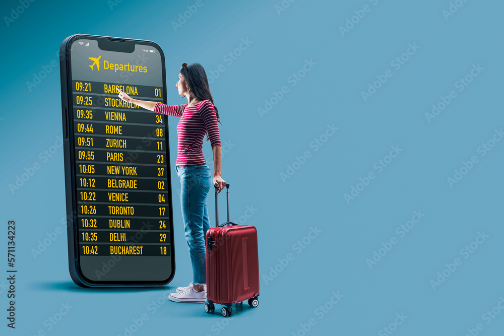 Traveler checking flight information online