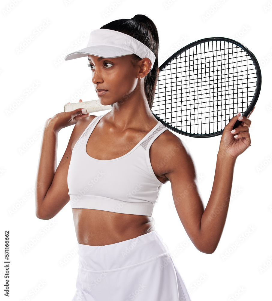 An active african american sportswoman ready for sports competition or match in her sports wear isol