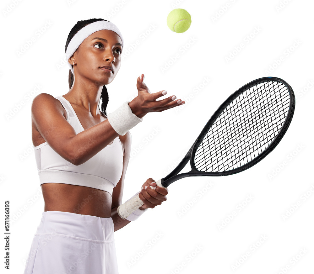 A confident professional female tennis player in attitude holding a racket and ready for a game. Spo