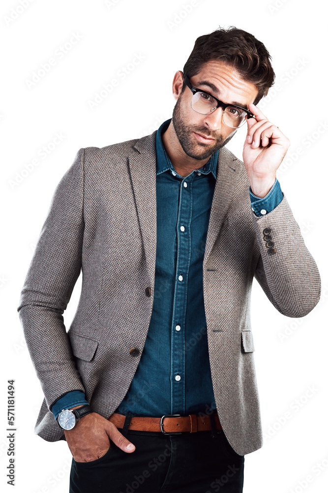 A handsome business manager with a brunet beard in formal outfit and wearing a luxurious glasses iso