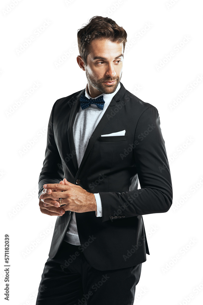 A strongly attractive handsome young businessman posing side ways with a deep sincierity in branded 