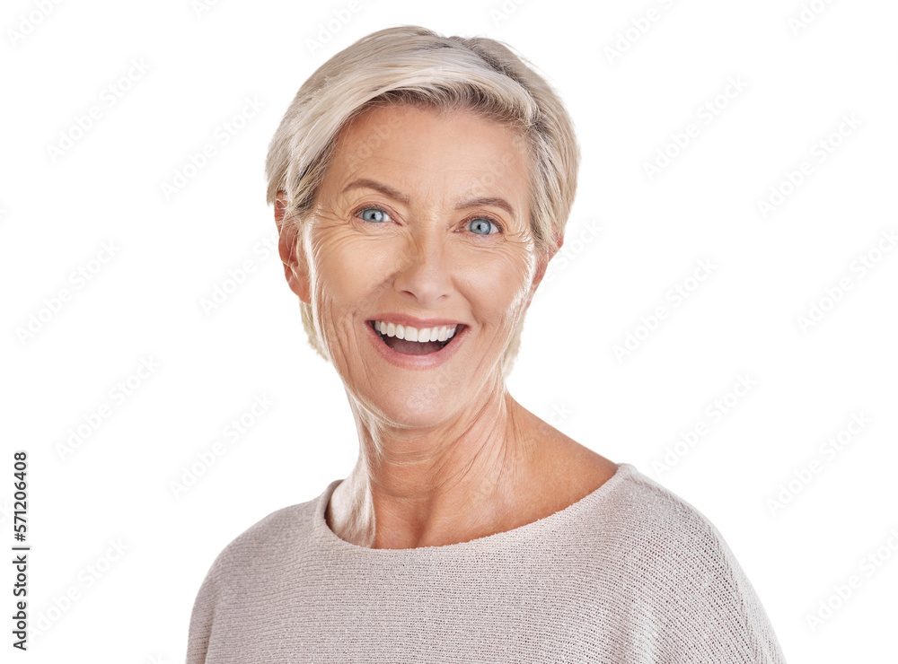 A joyous elderly caucasian woman confidently smiling and looking cheerful while showing her denture 