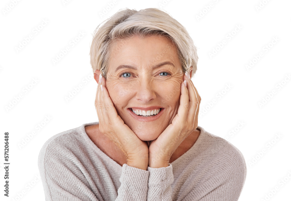 A woman showing beauty skincare with a smile, happiness with dental health. Headshot of woman model 