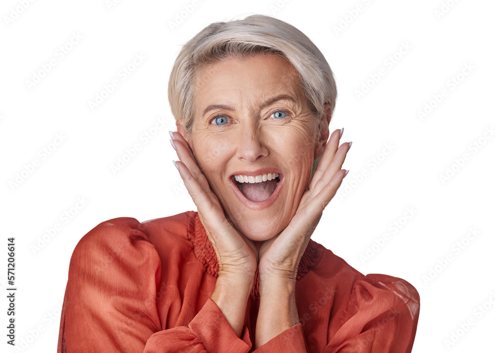 A beautiful caucasian mature woman expressing shock. Senior woman making facial expressions and look