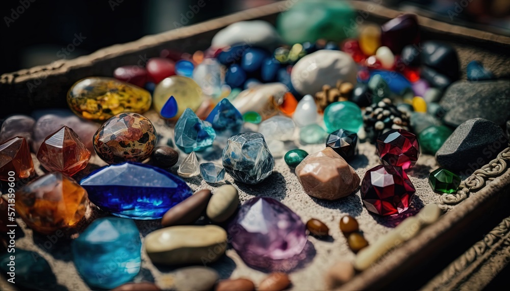 market street stall selling many kind of gemstone, idea for local SME business vendor support theme,