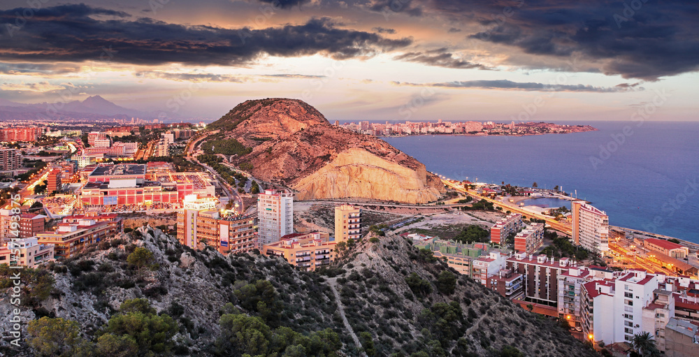 Spain - Alicante is Mediterranean City, skyline at night