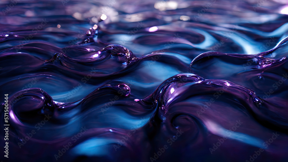 Purple and blue glossy abstract liquid wallpaper. Texture imitating painting with shiny details. 3D 