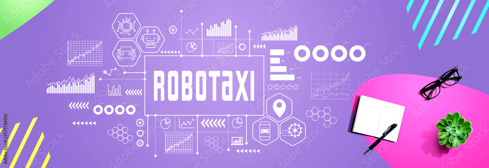 Robotaxi theme with a notebook and a pen