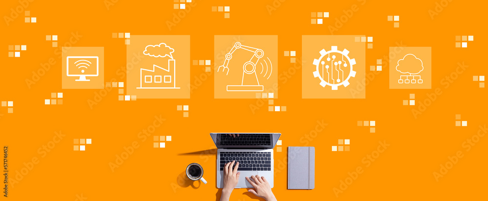 Smart industry concept with person working with a laptop