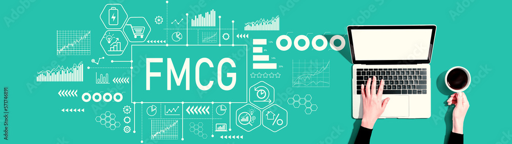 FMCG - Fast Moving Consumer Goods theme with person using a laptop computer