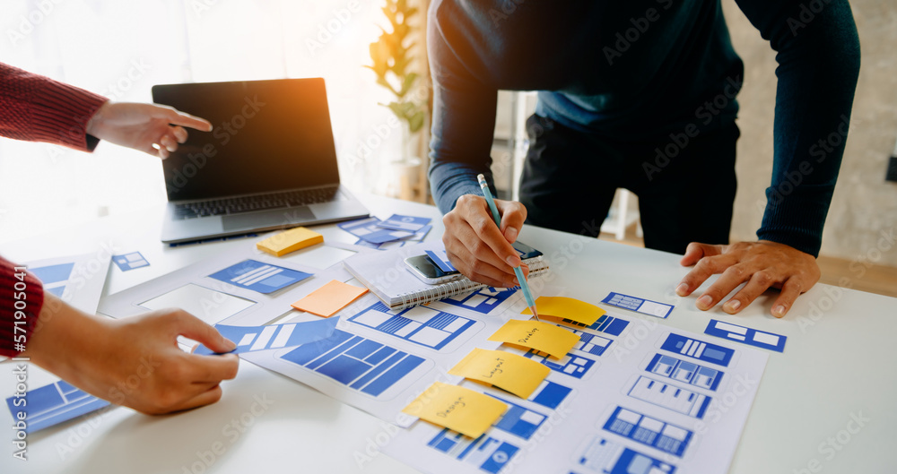 UX graphic designer planning application process development prototype wireframe for web smart phone