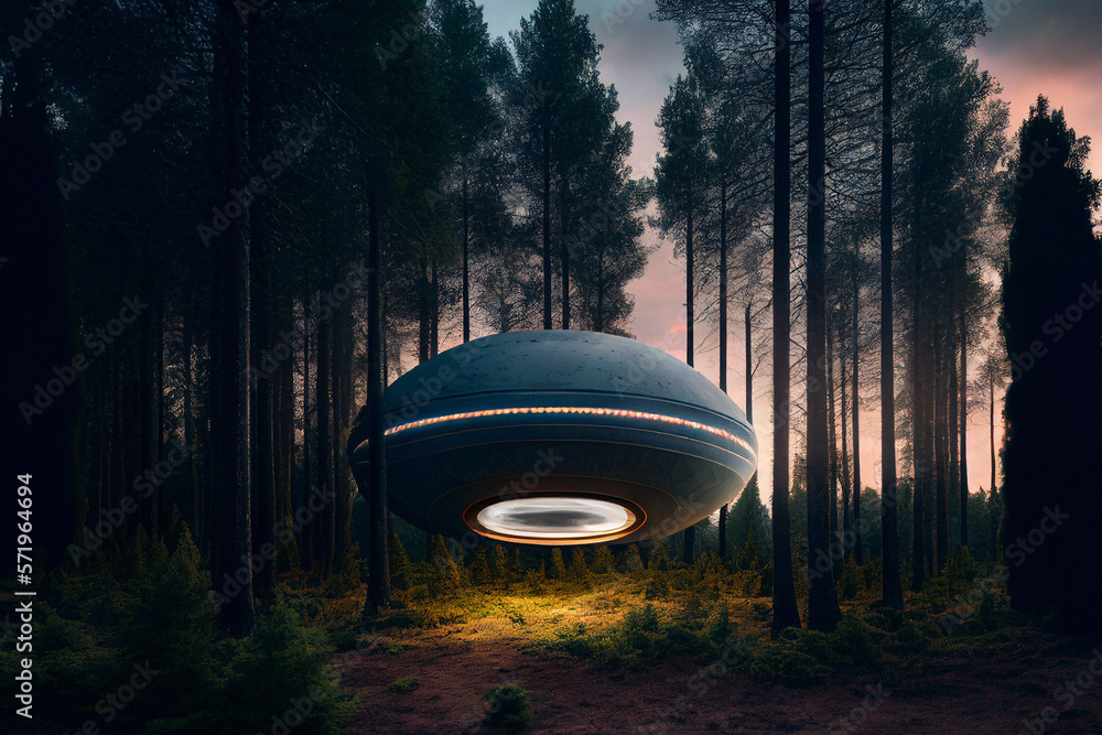 UFO Landing Site in Forest - Generative Ai