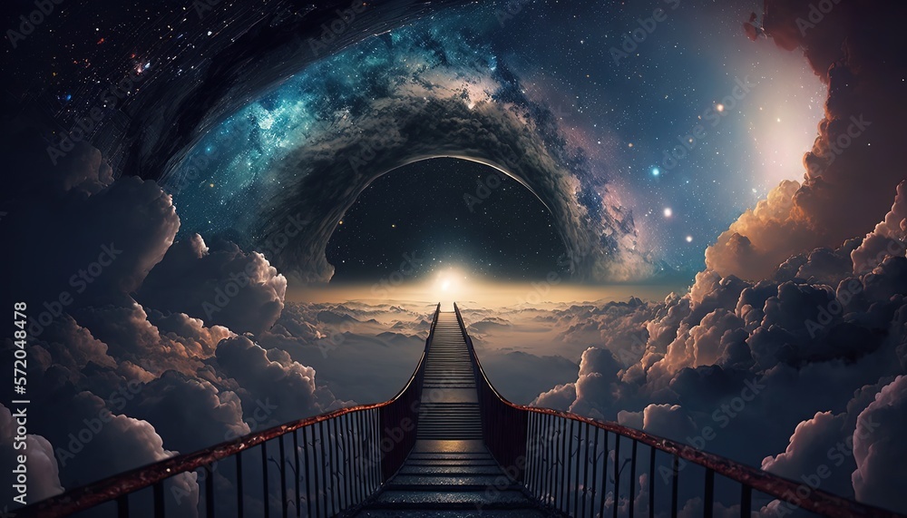 way path to heaven kingdom, holy sacred road to heaven, or sci-fi high technology place,  concept of