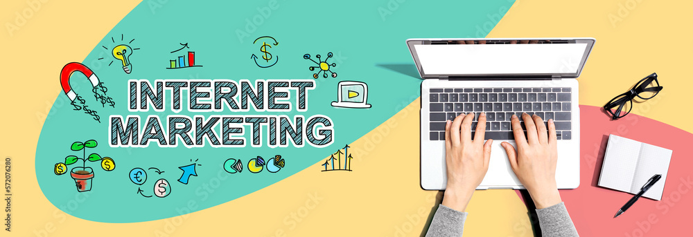 Internet marketing with person using a laptop computer