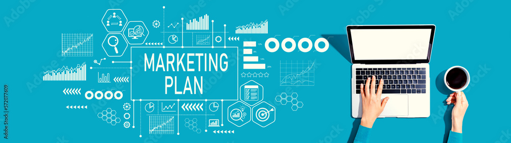 Marketing plan theme with person using a laptop computer