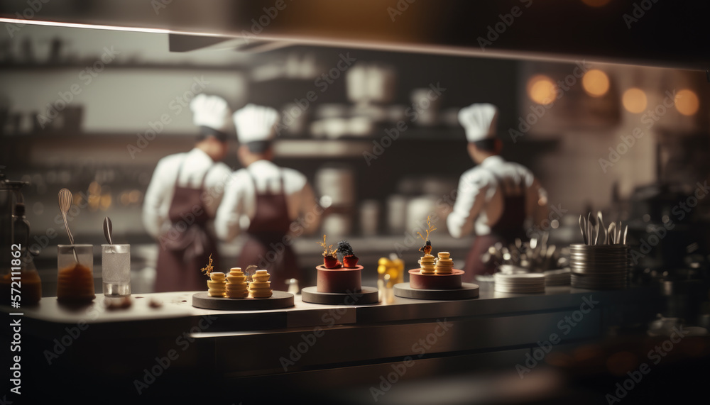 Gourmet chefs in uniform cook in the kitchen. Generative AI