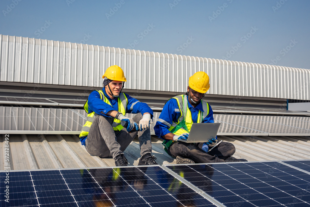 Professional engineer work to maintenance of photovoltaic panel system