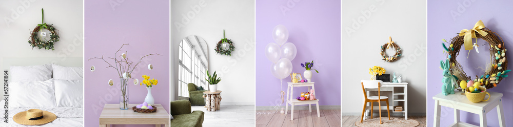 Collection of domestic interiors decorated for Easter celebration