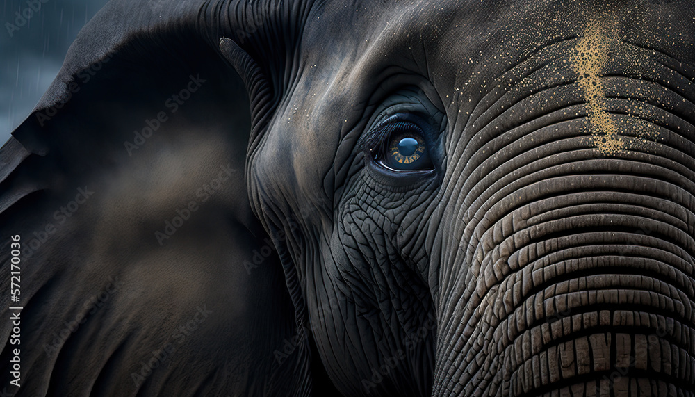 Close up of an elephant.  Post-processed generative AI	 