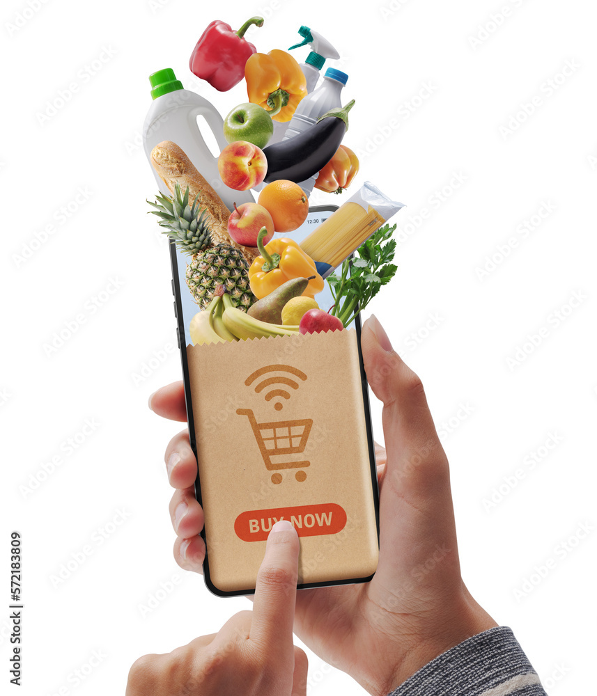 Online grocery shopping app on smartphone