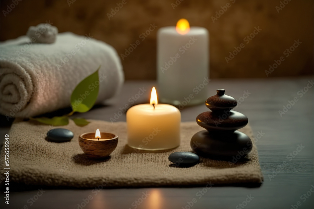 AI Generative image, spa accessory composition set in spa hotel , beauty wellness center . Spa produ