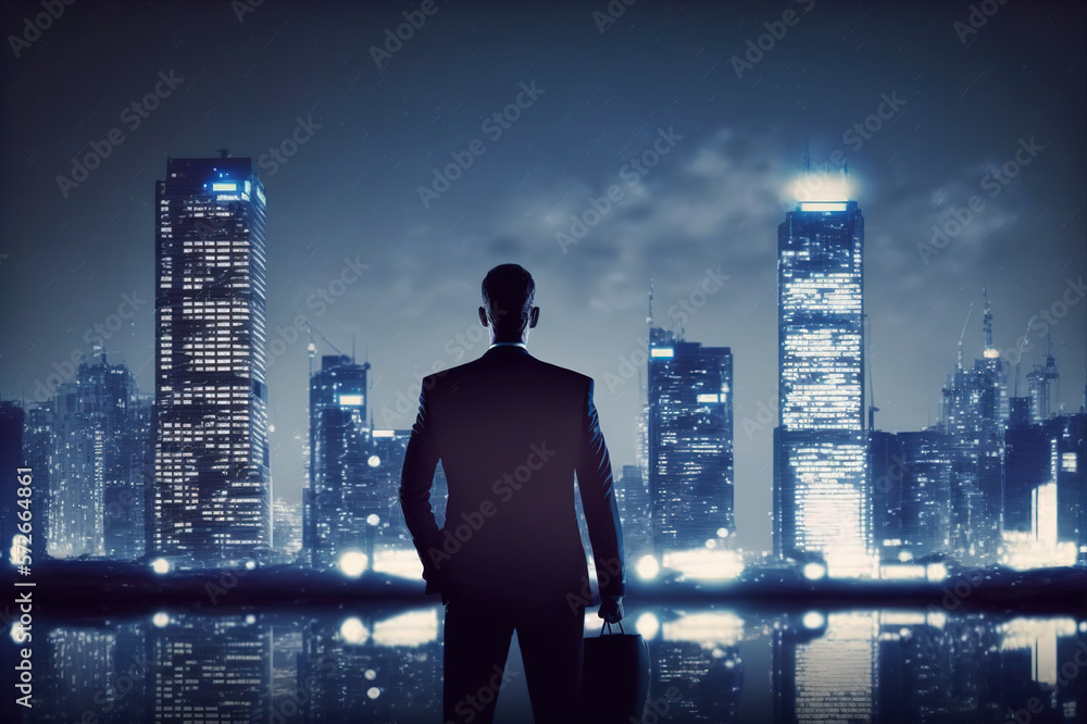 Businessman looking at central business district in concept of business vision success and opportuni