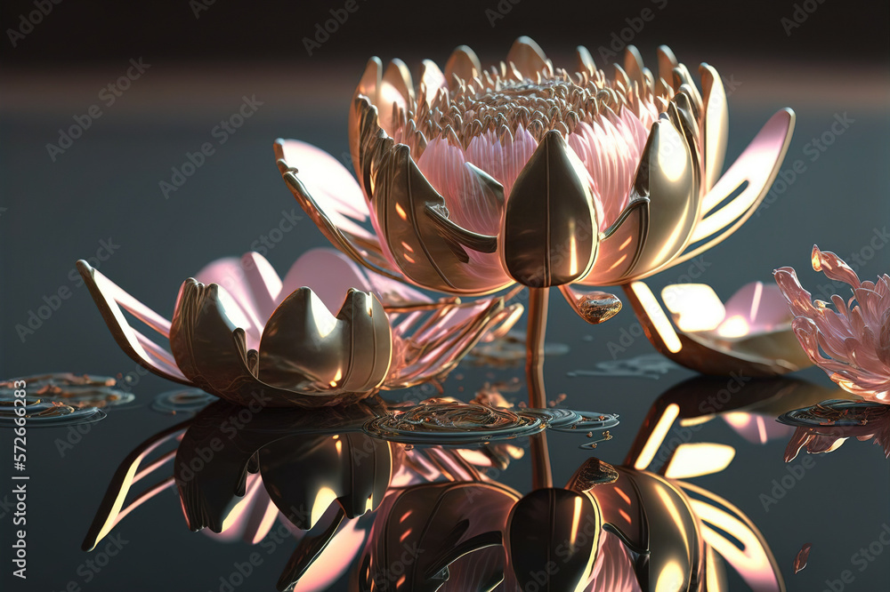 Dreamlike image of light glowing lotus flower or water lily with transparent pink illumination under