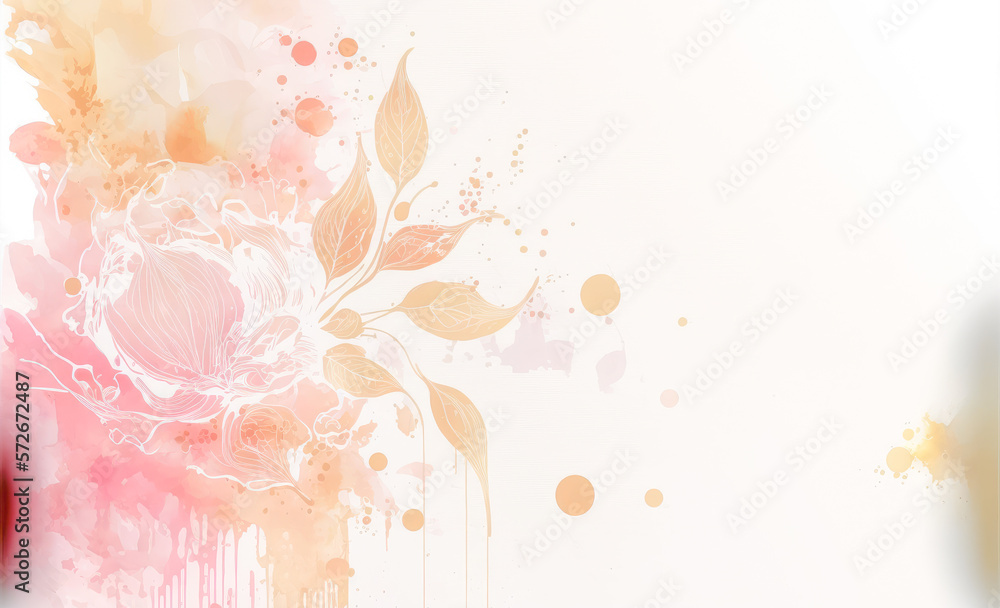 Abstract watercolor art background with pink flowers in style of watercolor paints design. Peculiar 