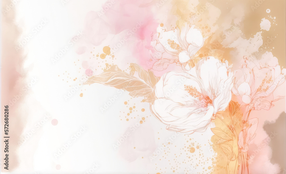 Abstract watercolor art background with pink flowers in style of watercolor paints design. Peculiar 