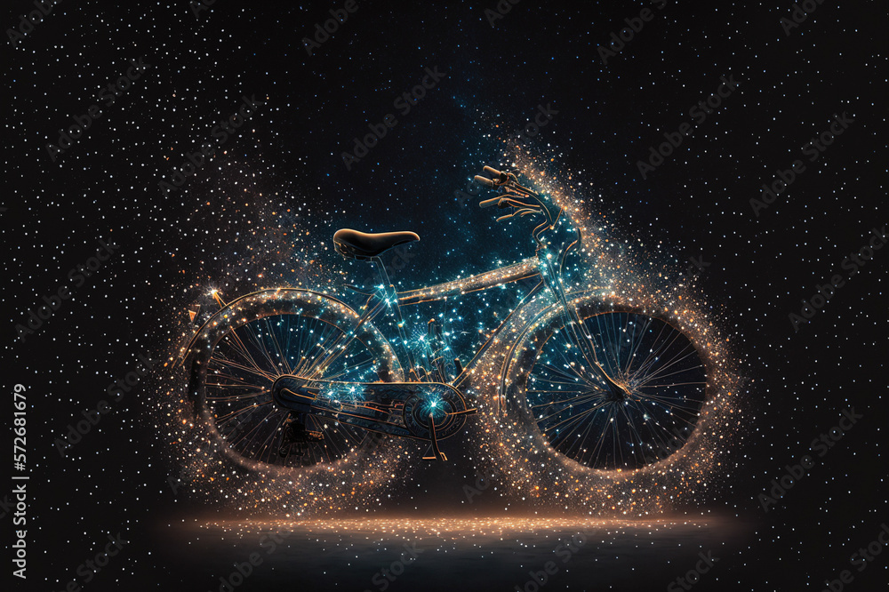 bicycle creative image made with starry night to form the bicycle shape . Sublime Generative AI imag