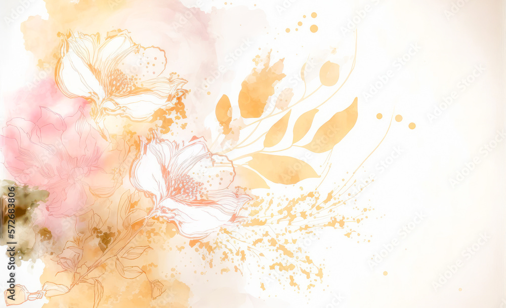 Abstract watercolor art background with pink flowers in style of watercolor paints design. Peculiar 