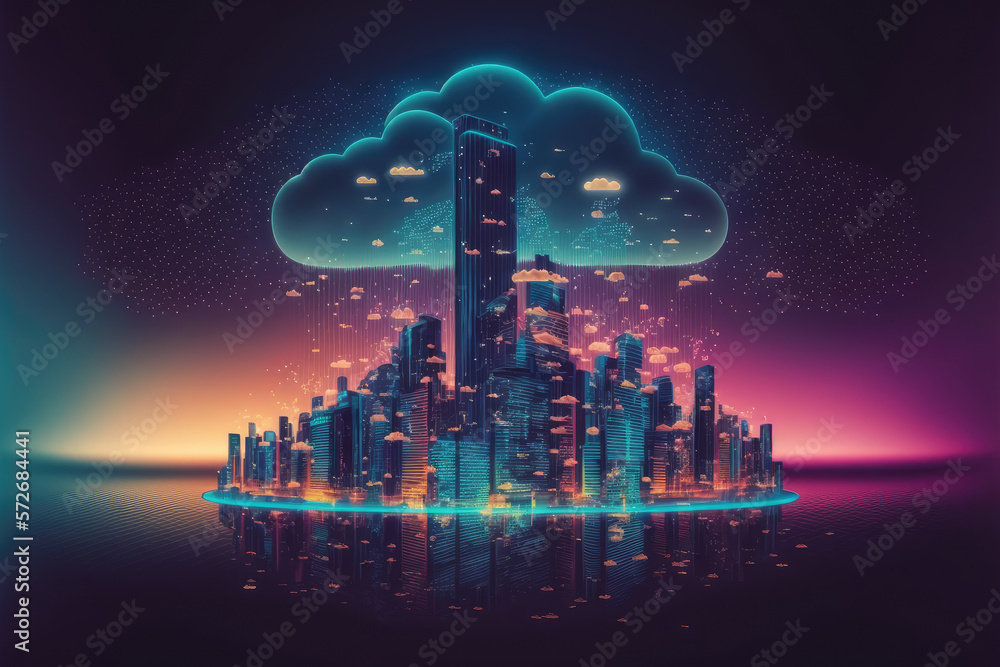 Futuristic smart city internet network connection through wireless system. Peculiar AI generative im