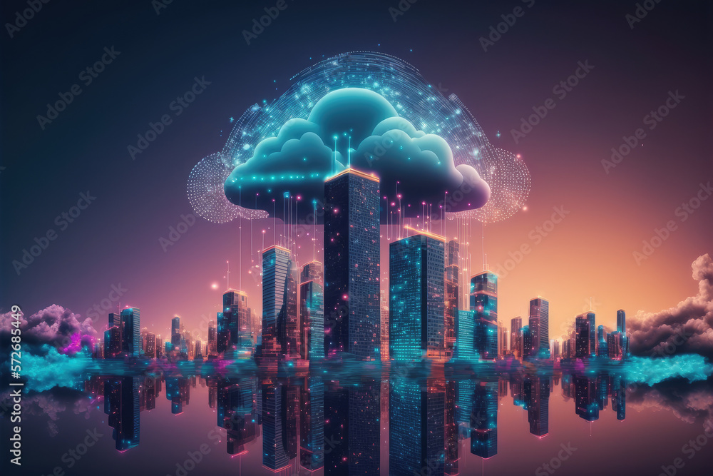 Futuristic smart city internet network connection through wireless system. Peculiar AI generative im