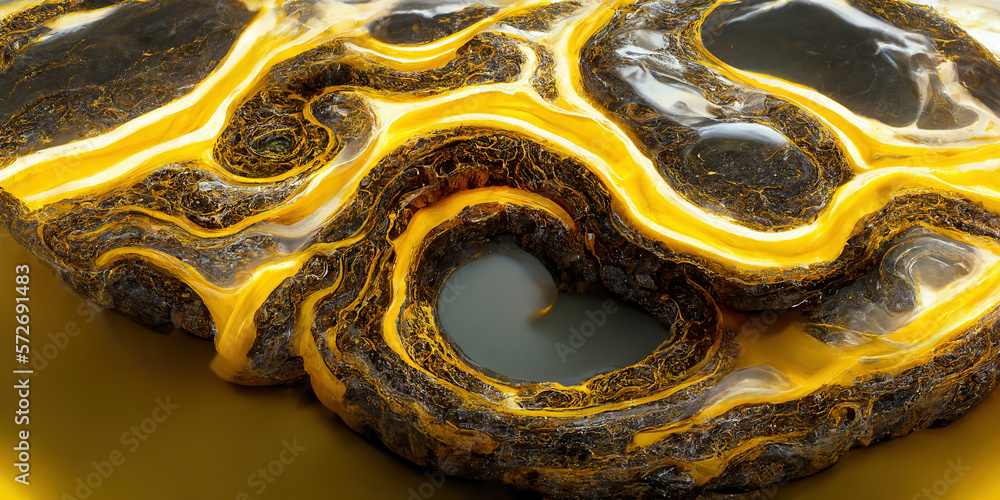 Sedate abstract marco luxurious black and gold solid turbulence wave. Swirled oil alcohol ink in mar