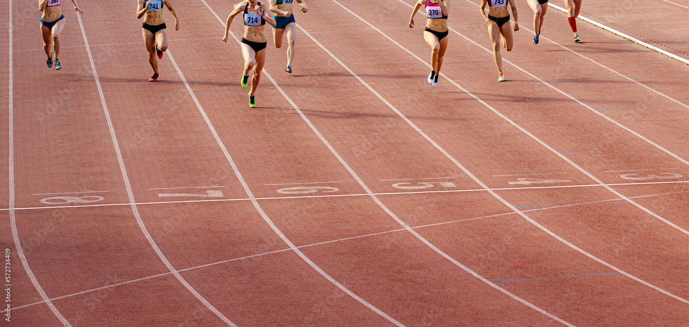 finish 200 meter sprint race young female runners