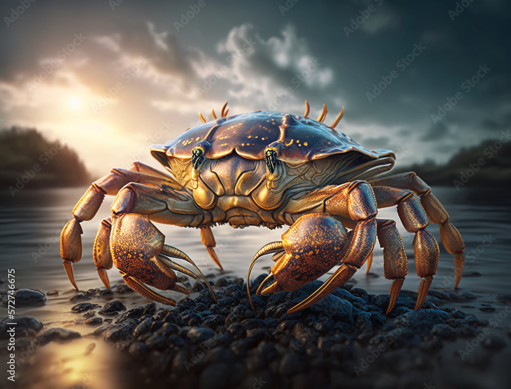 crab on the beach to enjoy nature, Bright sky, Safe Atmosphere, HQ landscape, photorealistic, ultra 