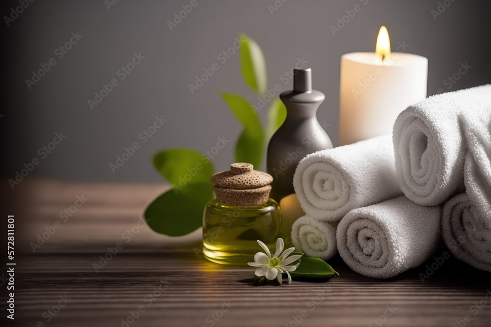 AI Generative image, spa accessory composition set in spa hotel , beauty wellness center . Spa produ