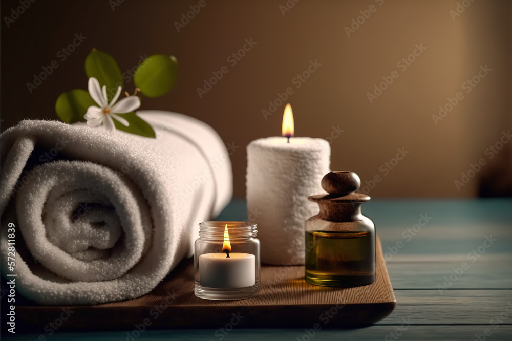 AI Generative image, spa accessory composition set in spa hotel , beauty wellness center . Spa produ