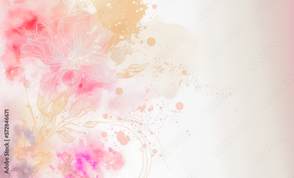 Abstract watercolor art background with pink flowers in style of watercolor paints design. Peculiar 