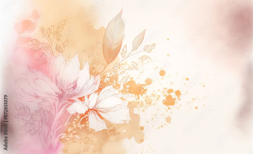 Abstract watercolor art background with pink flowers in style of watercolor paints design. Peculiar 