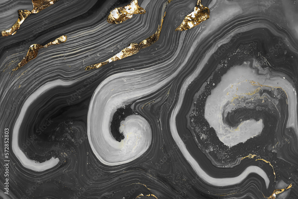 Abstract art background with a fluid marble black and gold texture. Splendid generative AI luxury ab