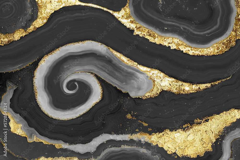 Abstract art background with a fluid marble black and gold texture. Splendid generative AI luxury ab