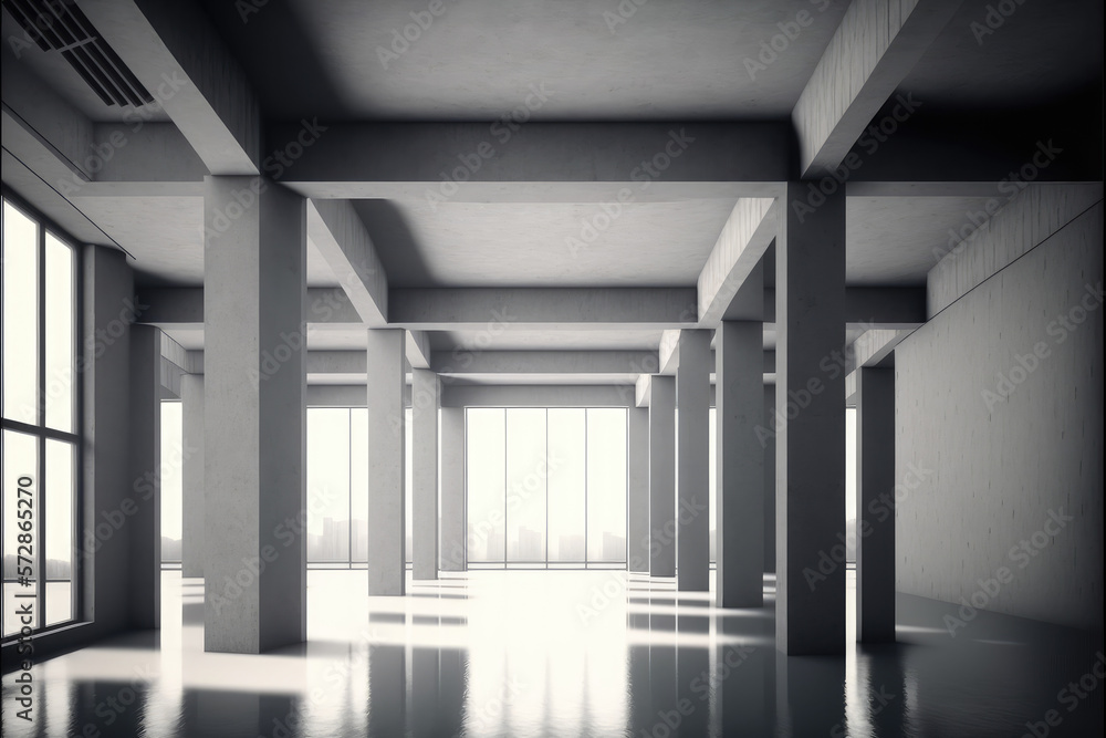 Large hall corridor inside office building background. Peculiar AI generative image.