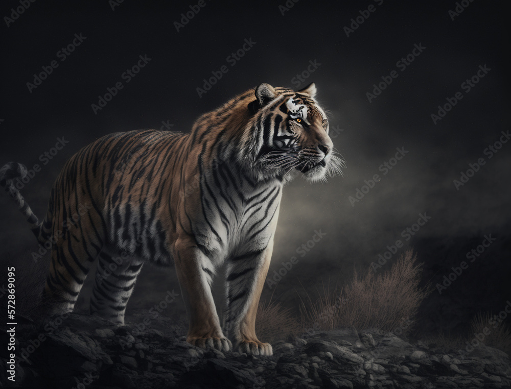 Bengal tiger in the night, enjoy nature, black sky, night hunt, Safe Atmosphere, HQ landscape, photo